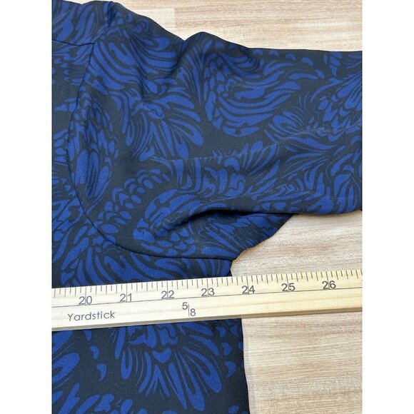 Torrid Top Womens 1X Roll Tab Sleeve Keyhole Neck Blue Black Asymmetrical Hem - Picture 7 of 10